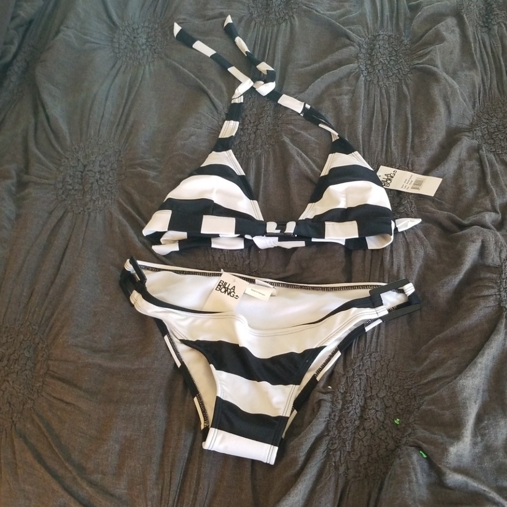 Juniors SZ XL Billabong Blk & Wht Striped Bikini
